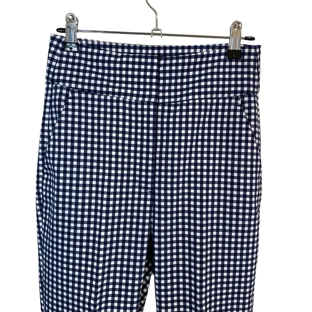 Zara Navy & White Gingham Check high waist ankle pants - 2 - Turkey